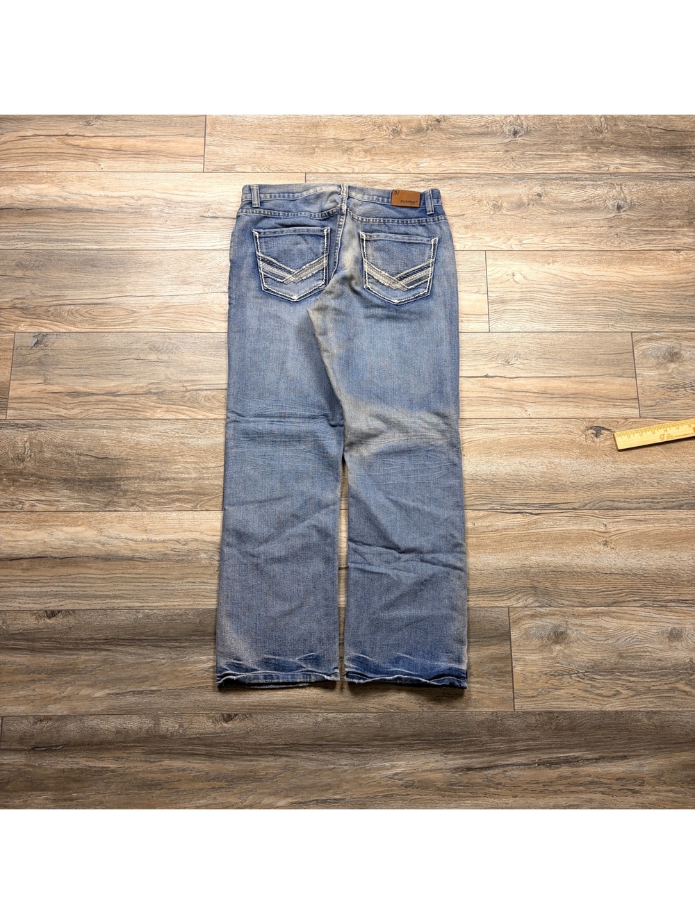 Y2K FlyPaper bootcut jeans, good wash minor stains, size 34x32